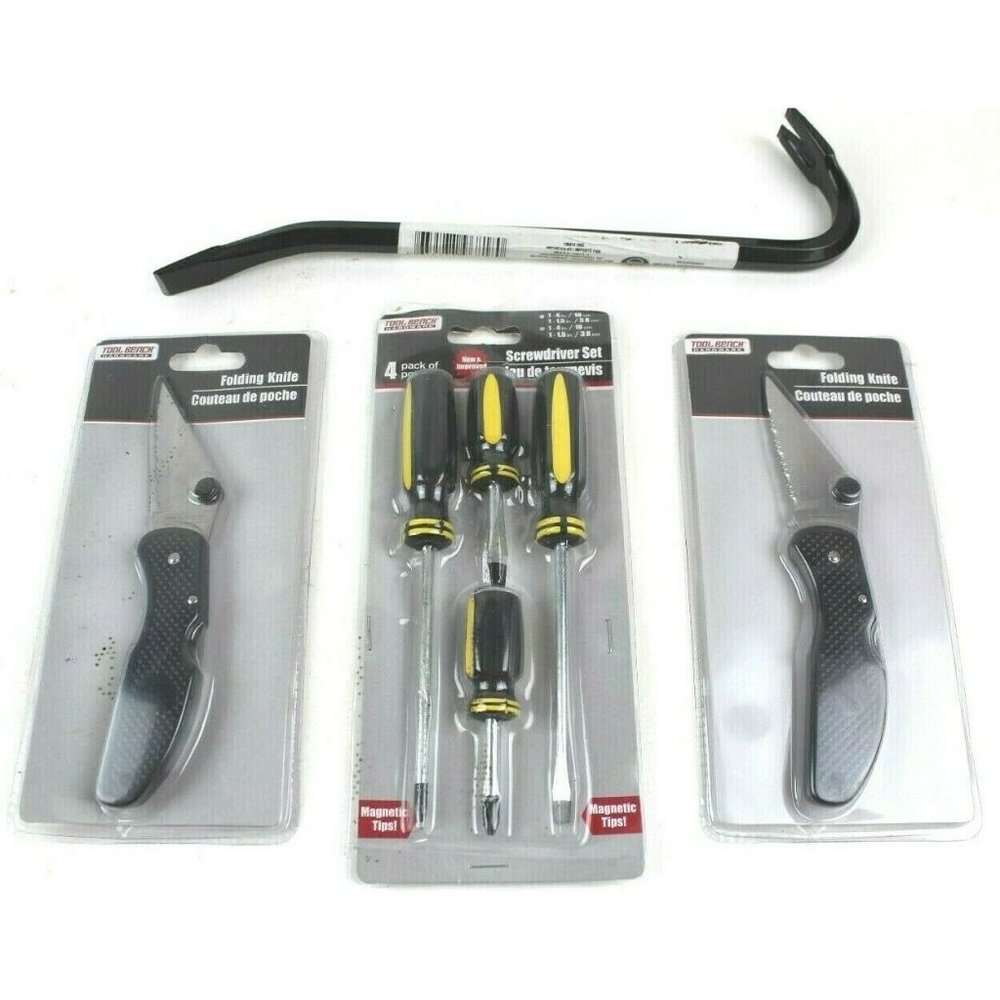 4 Piece Lot 12" Crowbar Tool Bench Folding Knives 4 Pack Screwdriver Set